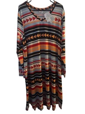 Boho Stripe V-Neck Dress in Black and Multicolor